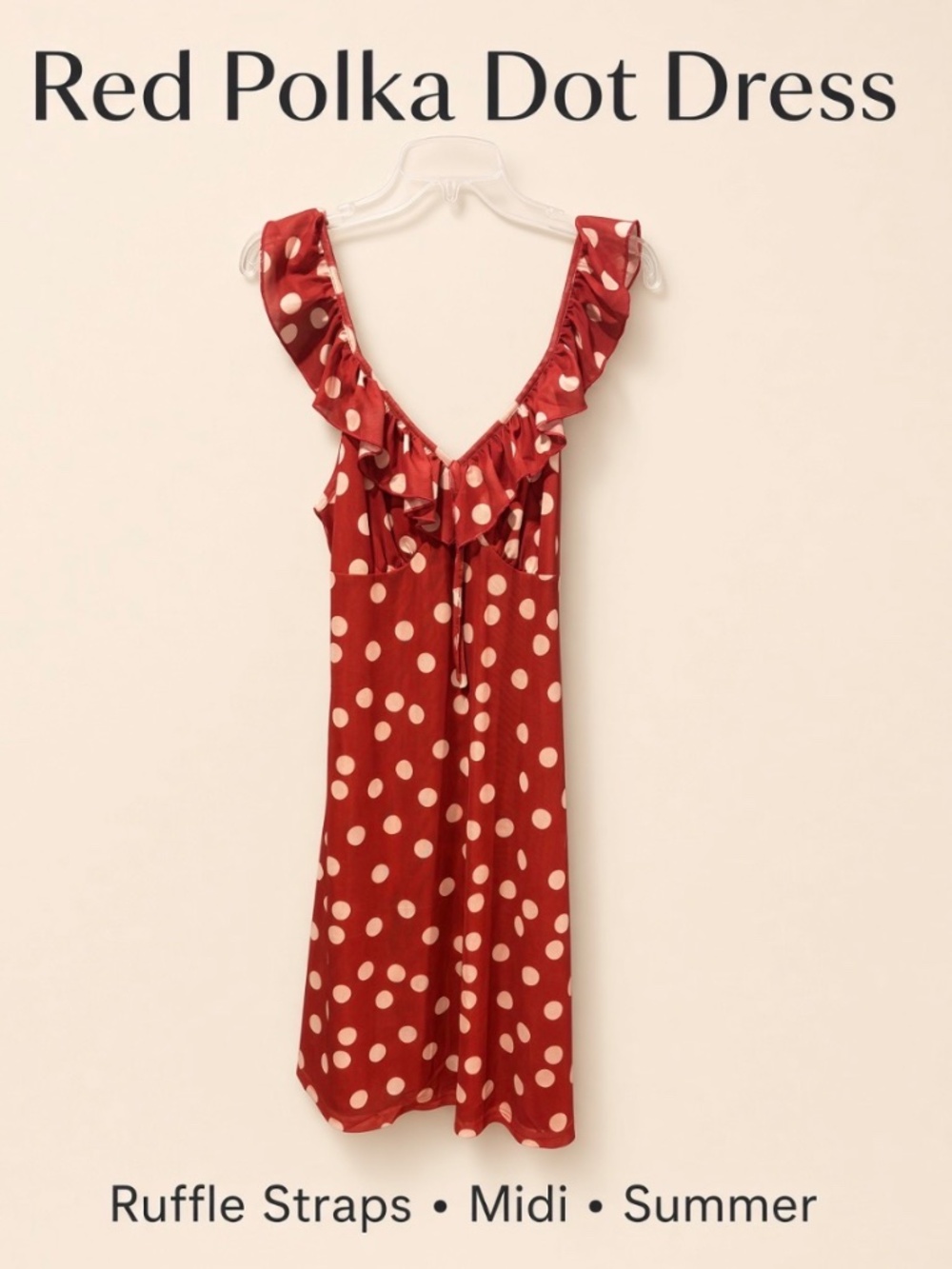 CIDER Red White Polka Dot Ruffle Midi Dress